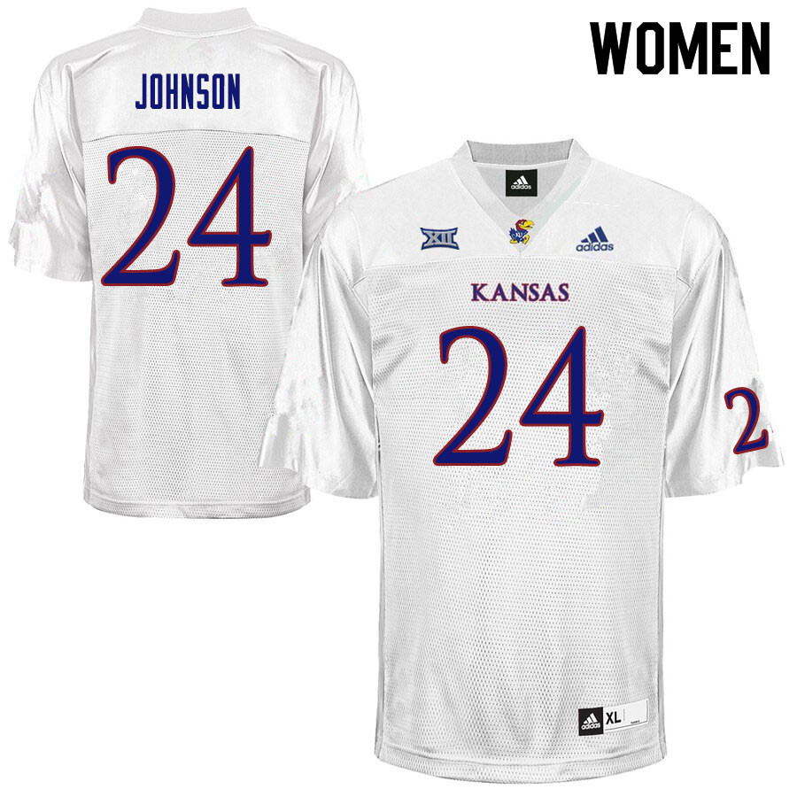 Women #24 Malik Johnson Kansas Jayhawks College Football Jerseys Sale-White - Click Image to Close